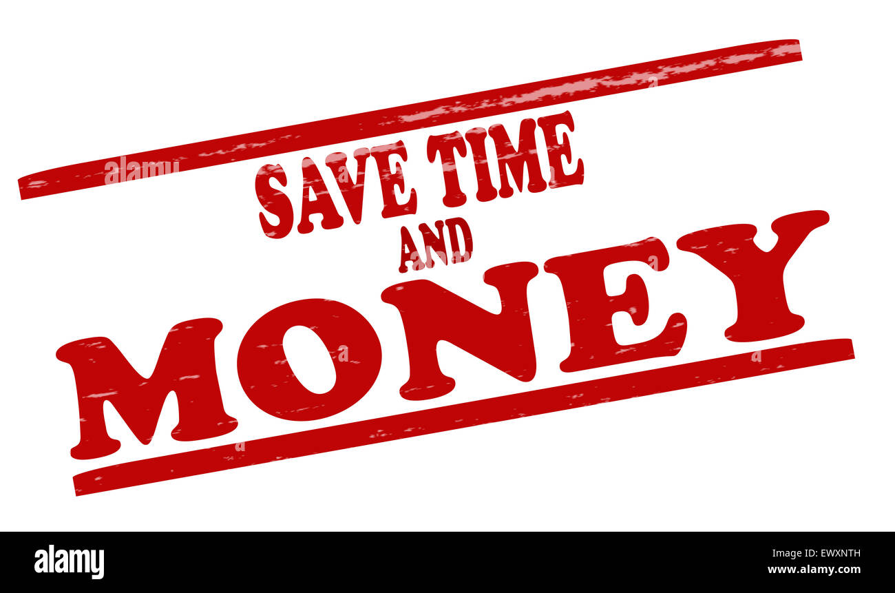 Timbro con testo consente di risparmiare tempo e denaro all'interno, illustrazione Foto Stock