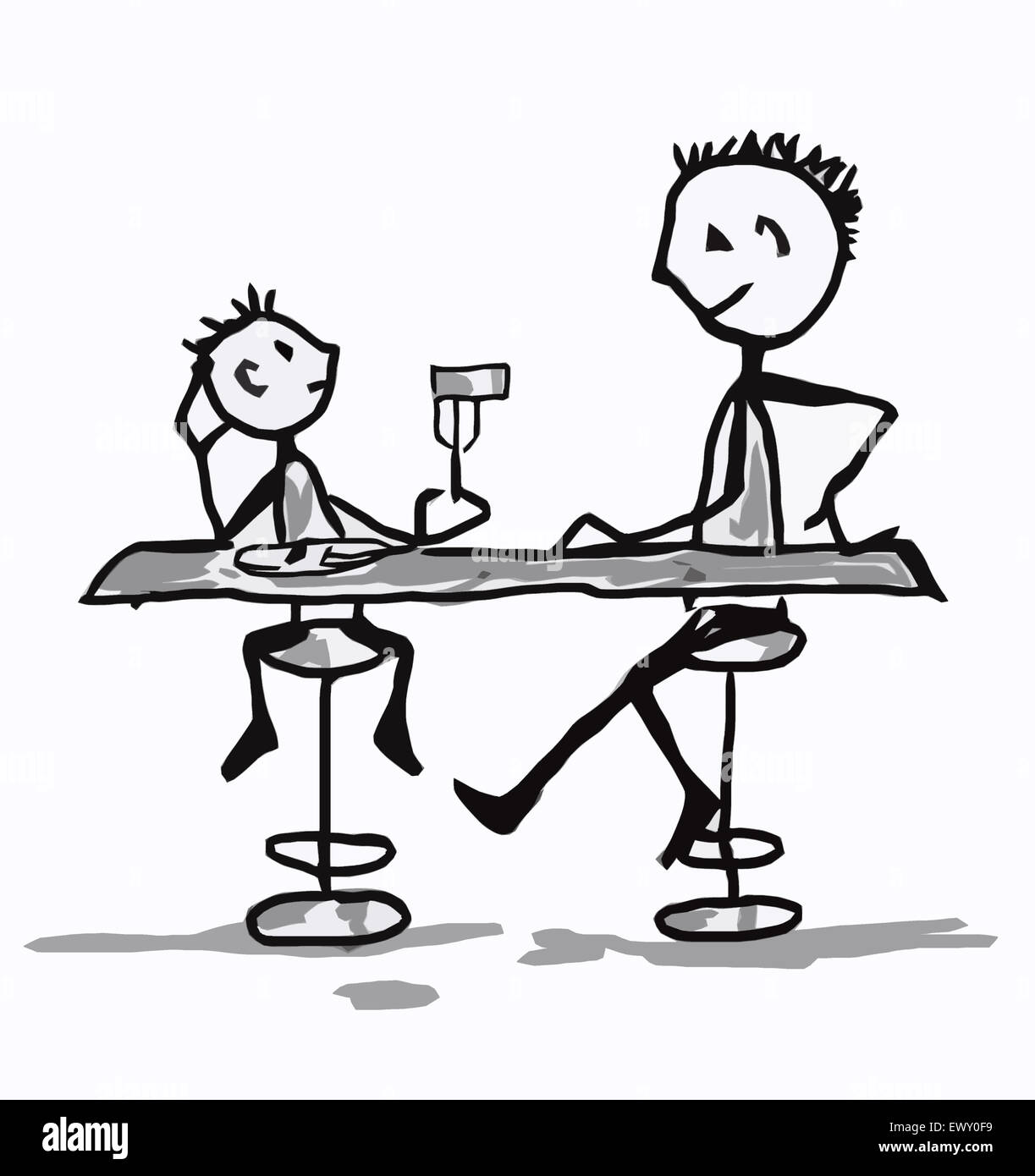 Stick uomo e bambino in un bastone caffe Foto Stock