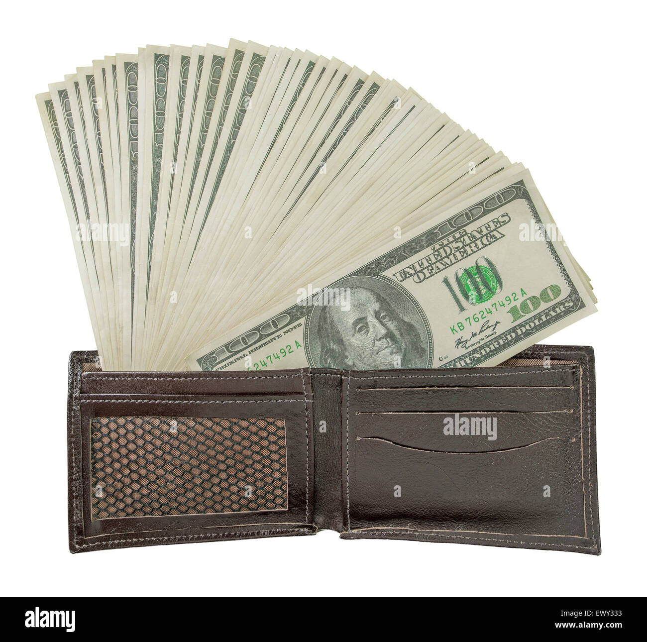 Il portafoglio pieno di soldi. Percorso di clipping incluso. Foto Stock