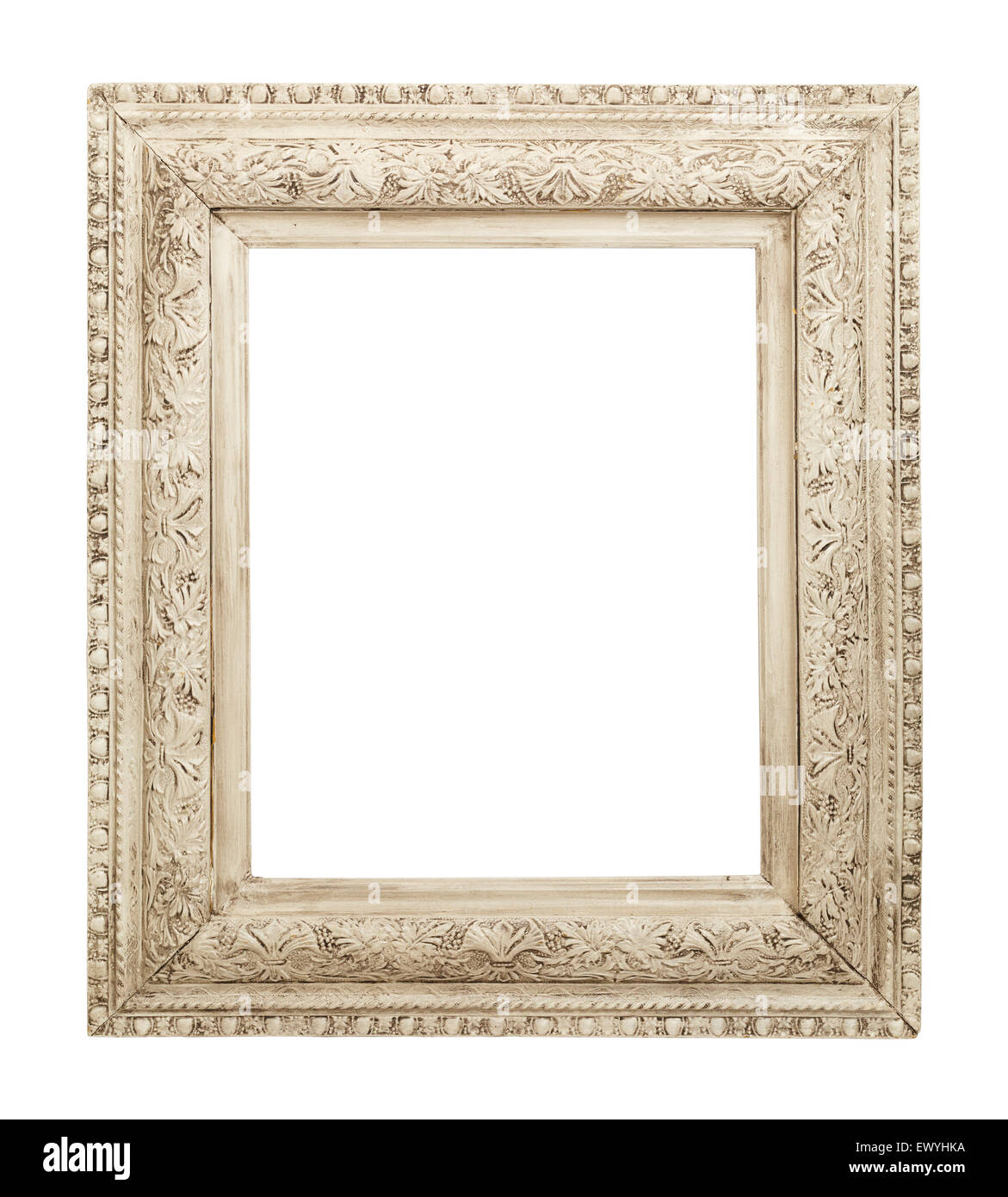 Decorativo telaio bianco con copia spazio isolato su bianco. Foto Stock