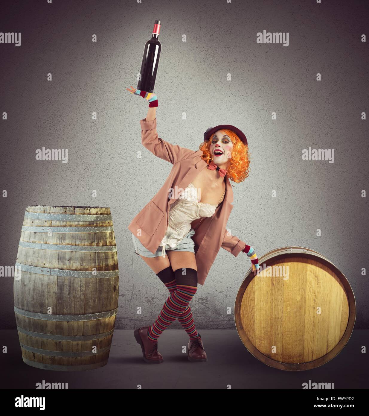 Divertenti clown ubriaco Foto Stock