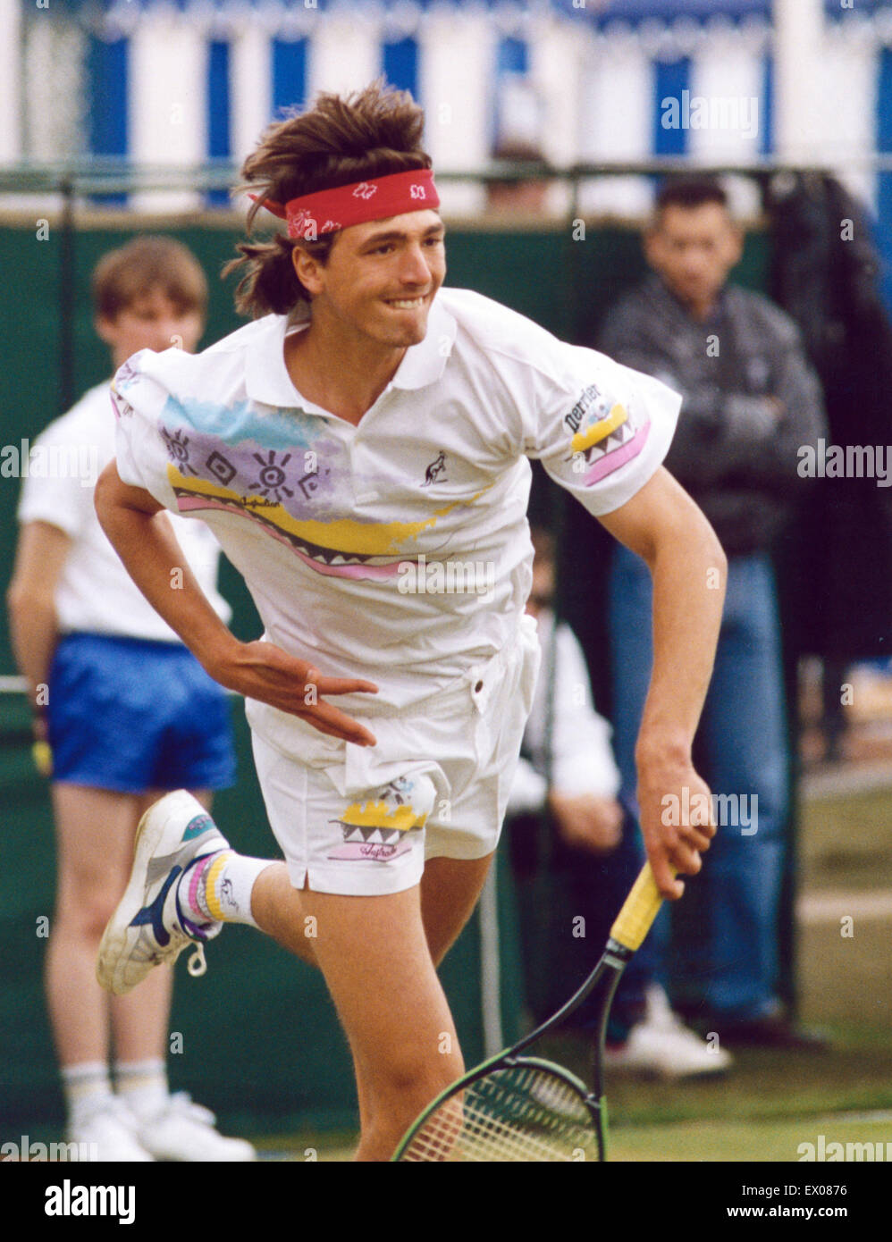 1991 Manchester Open svoltasi a nord del Lawn Tennis Club - Mens Singles. Goran Ivanisevic in azione. Giugno 1991. Foto Stock