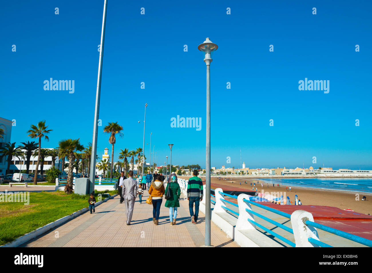 Promenade, Plage El Jadida, spiaggia, El Jadida, costa atlantica, Marocco, Africa settentrionale Foto Stock