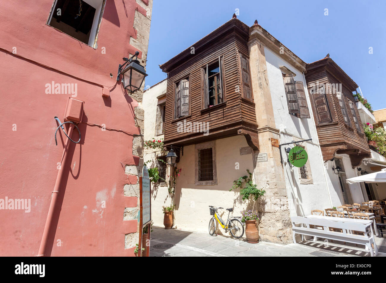 Rethymno Street Old Town case Rethymno, Creta, Grecia Foto Stock