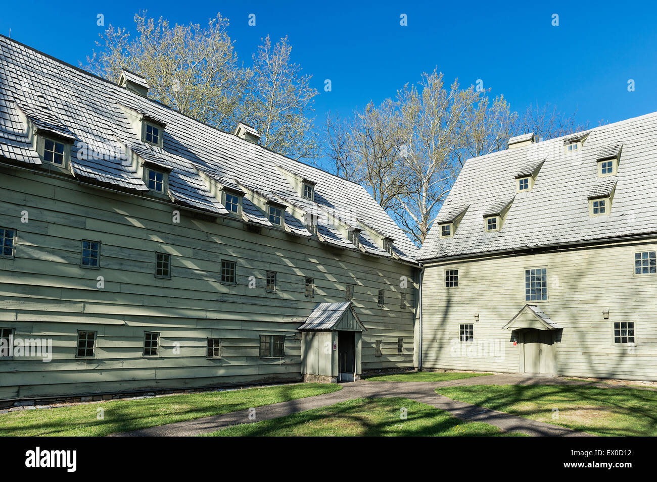 Saal, Casa delle Sorelle, Ephrata chiostro, Pennsylvania, STATI UNITI D'AMERICA Foto Stock