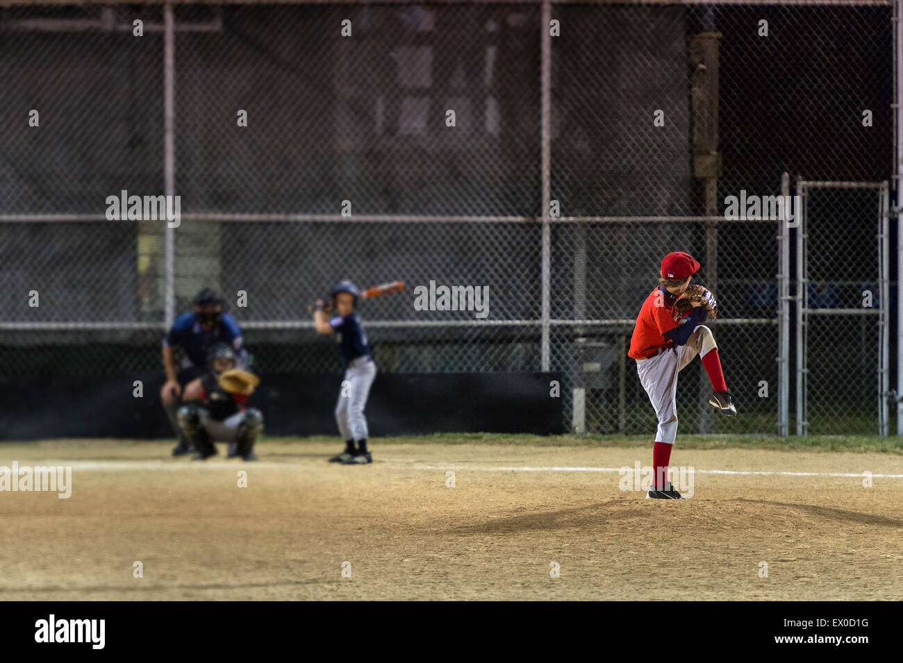 Little League Baseball gioco di notte, DELAWARE, STATI UNITI D'AMERICA Foto Stock