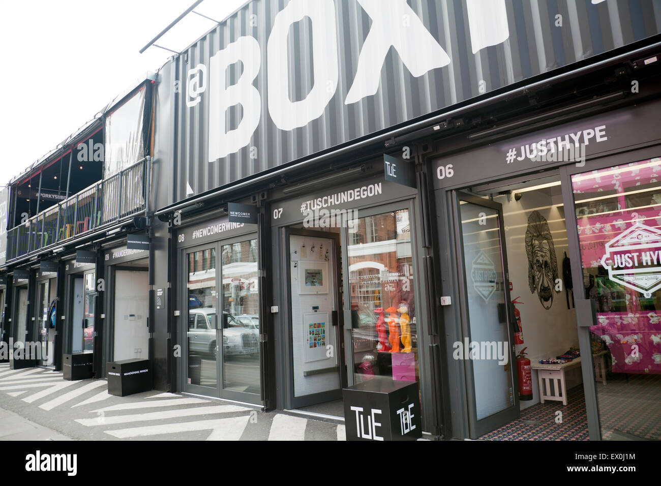 Contenitore Boxpark Shopping Mall in Shoreditch - London REGNO UNITO Foto Stock