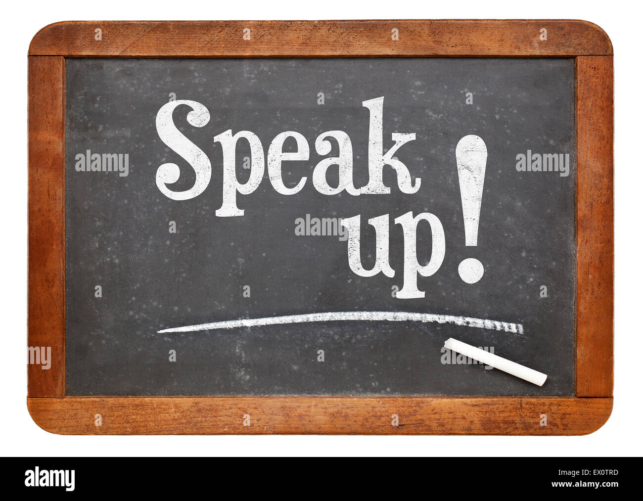 Parlare di incoraggiamento - testo motivazionale su un vintage lavagna ardesia Foto Stock