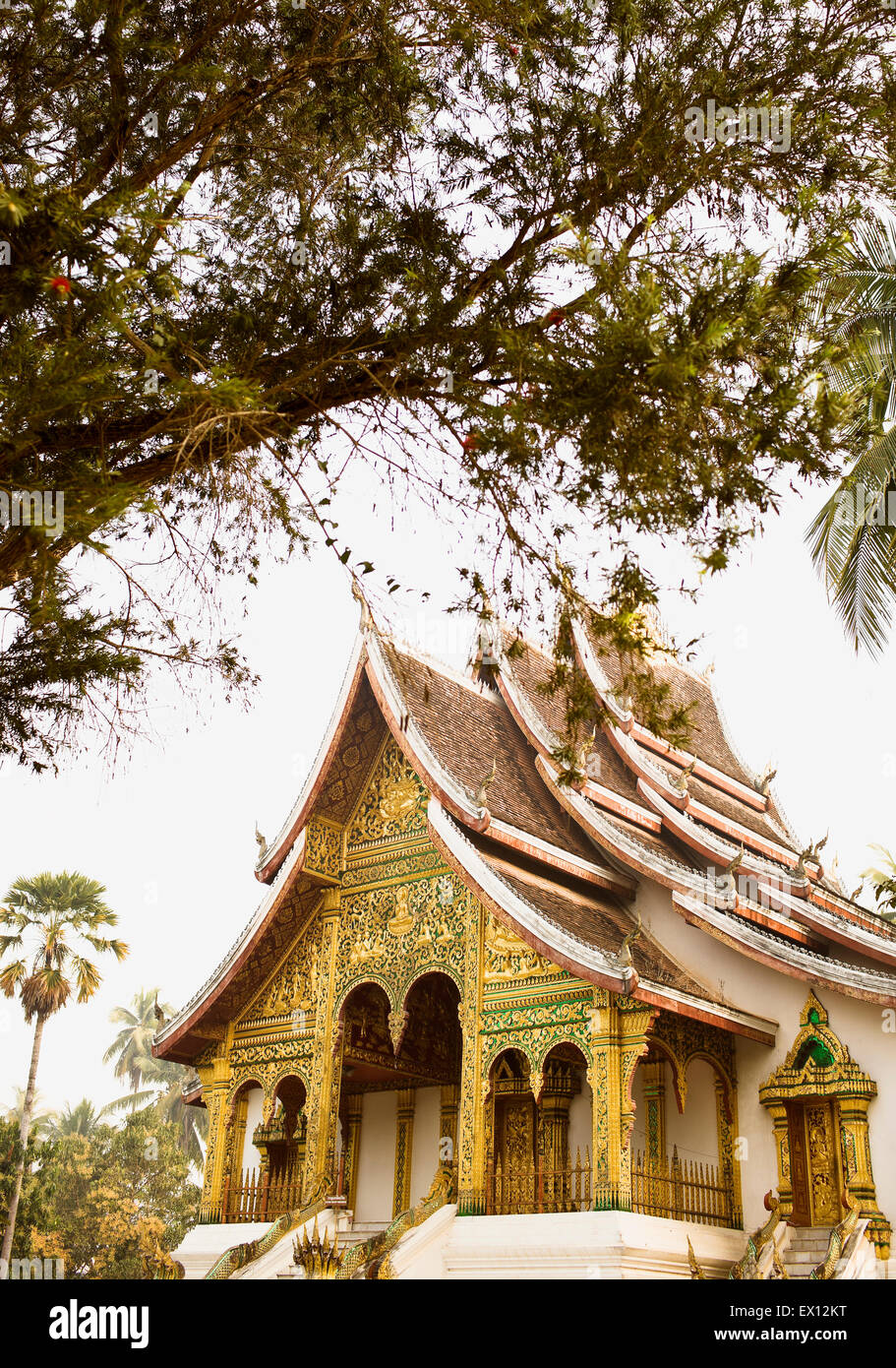 Esterno del Wat Prabang che contiene il Santo Buddha, situato all'interno dei cancelli della Luang Prabang Museo Nazionale. Foto Stock