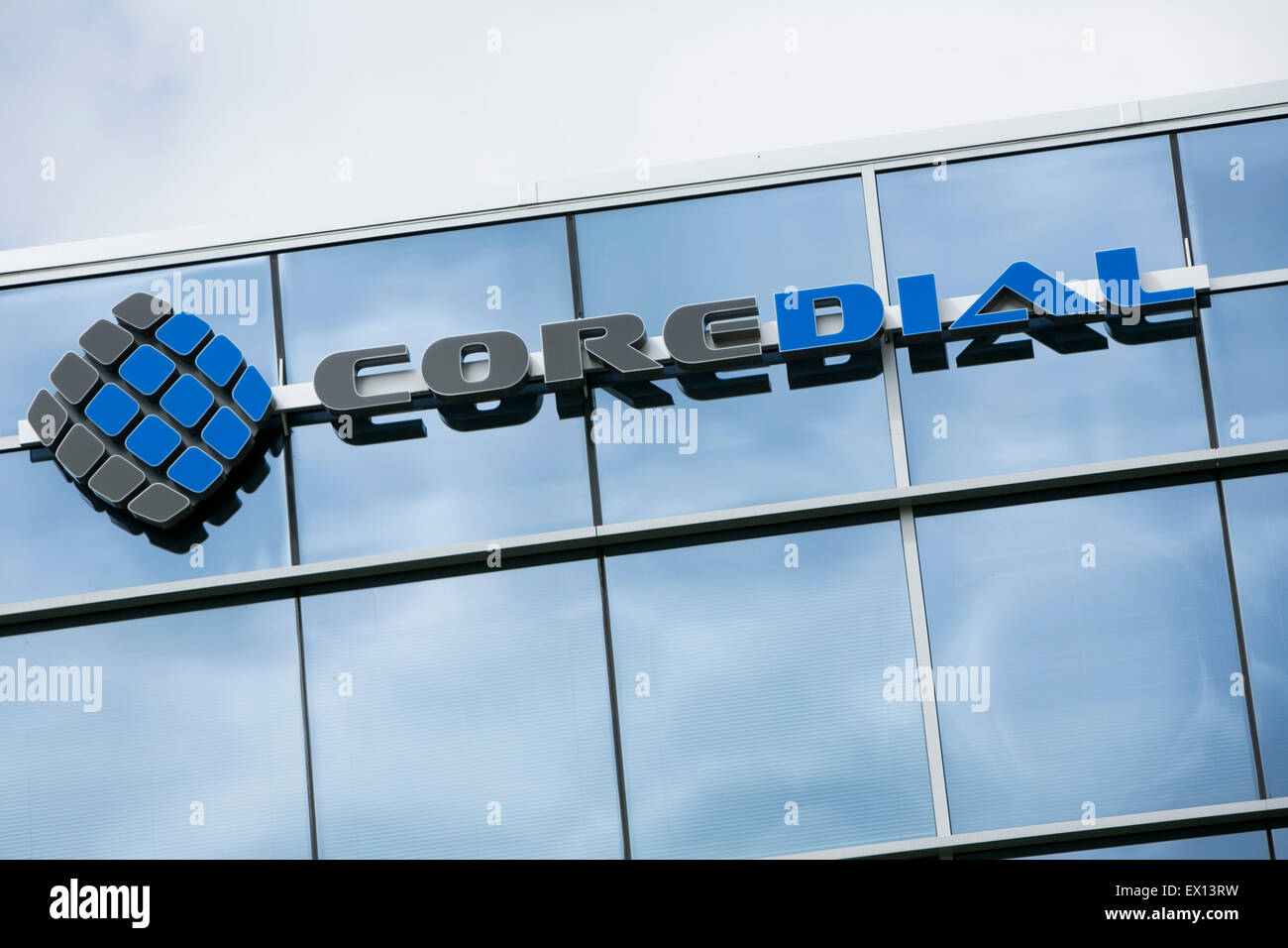 Un logo segno al di fuori della sede della CoreDial in Blue Bell, Pennsylvania. Foto Stock