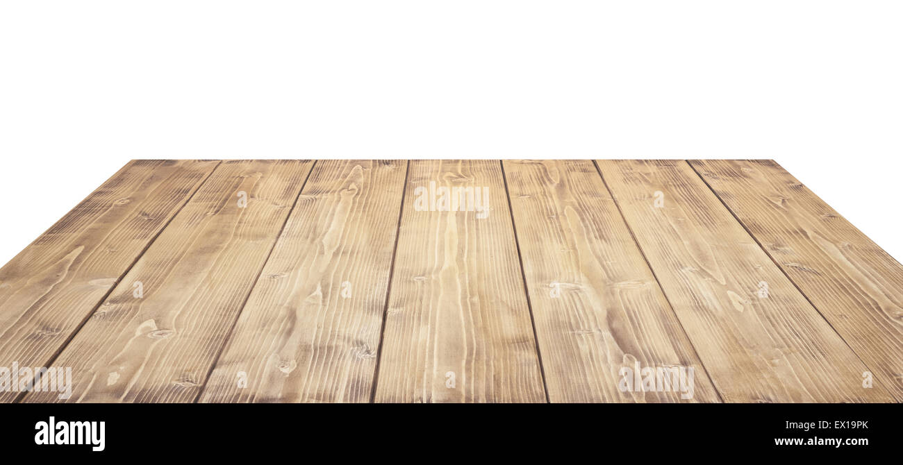 Tavolo in legno alto isolato su sfondo bianco. Foto Stock