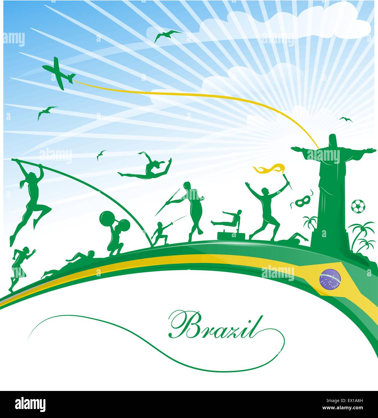 Il Brasile lo sfondo con la bandiera e il simbolo dello sport Illustrazione Vettoriale