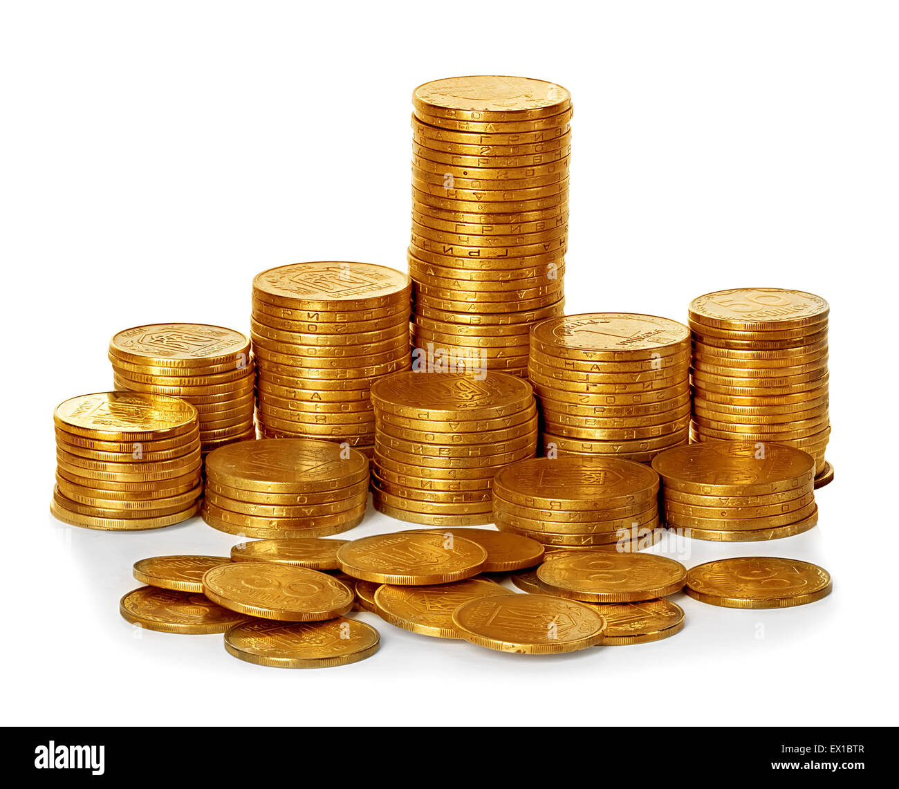 Stack di monete isolato su bianco Foto Stock