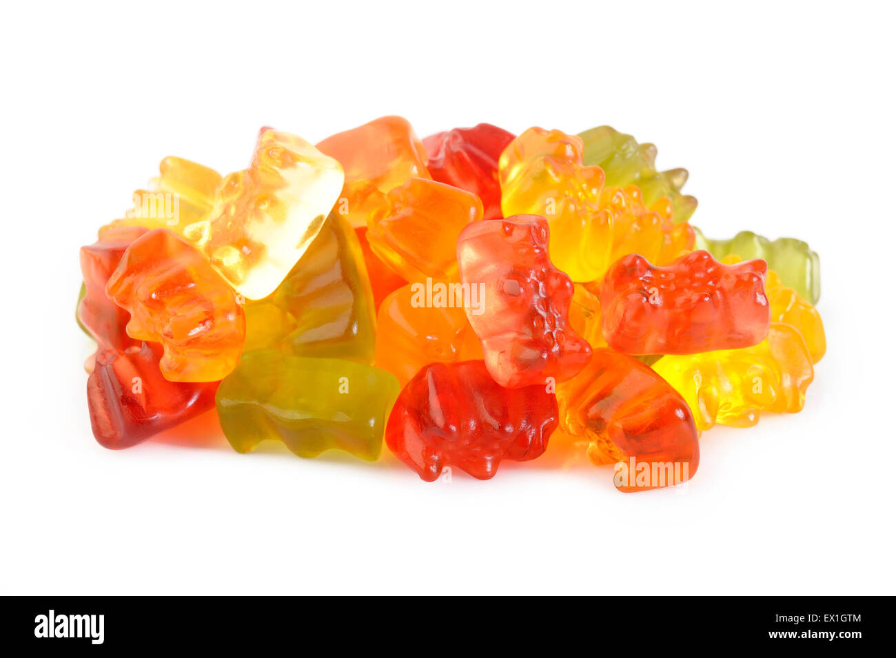 Jelly gummy bears isolati su sfondo bianco Foto Stock