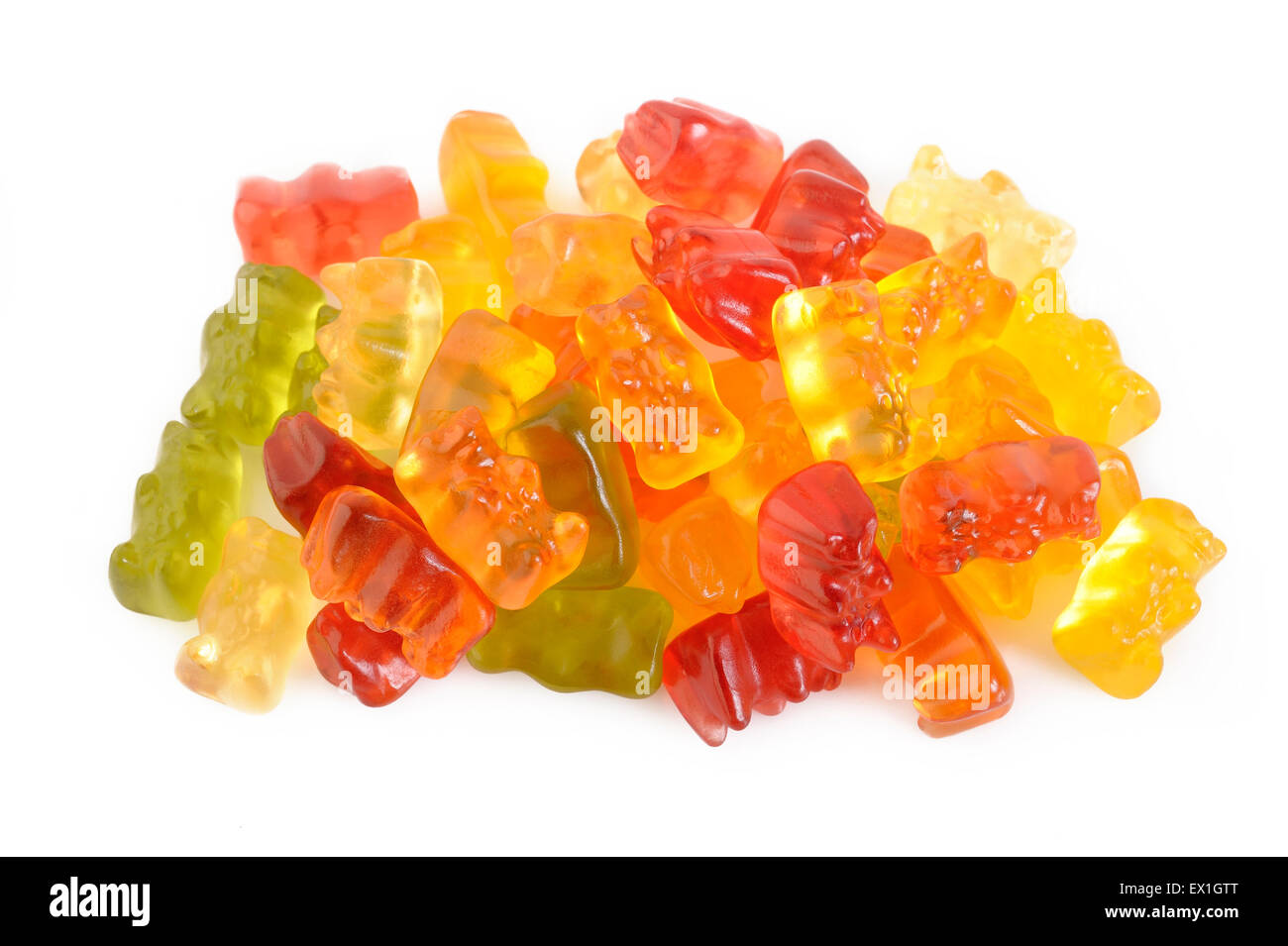 Jelly gummy bears isolati su sfondo bianco Foto Stock