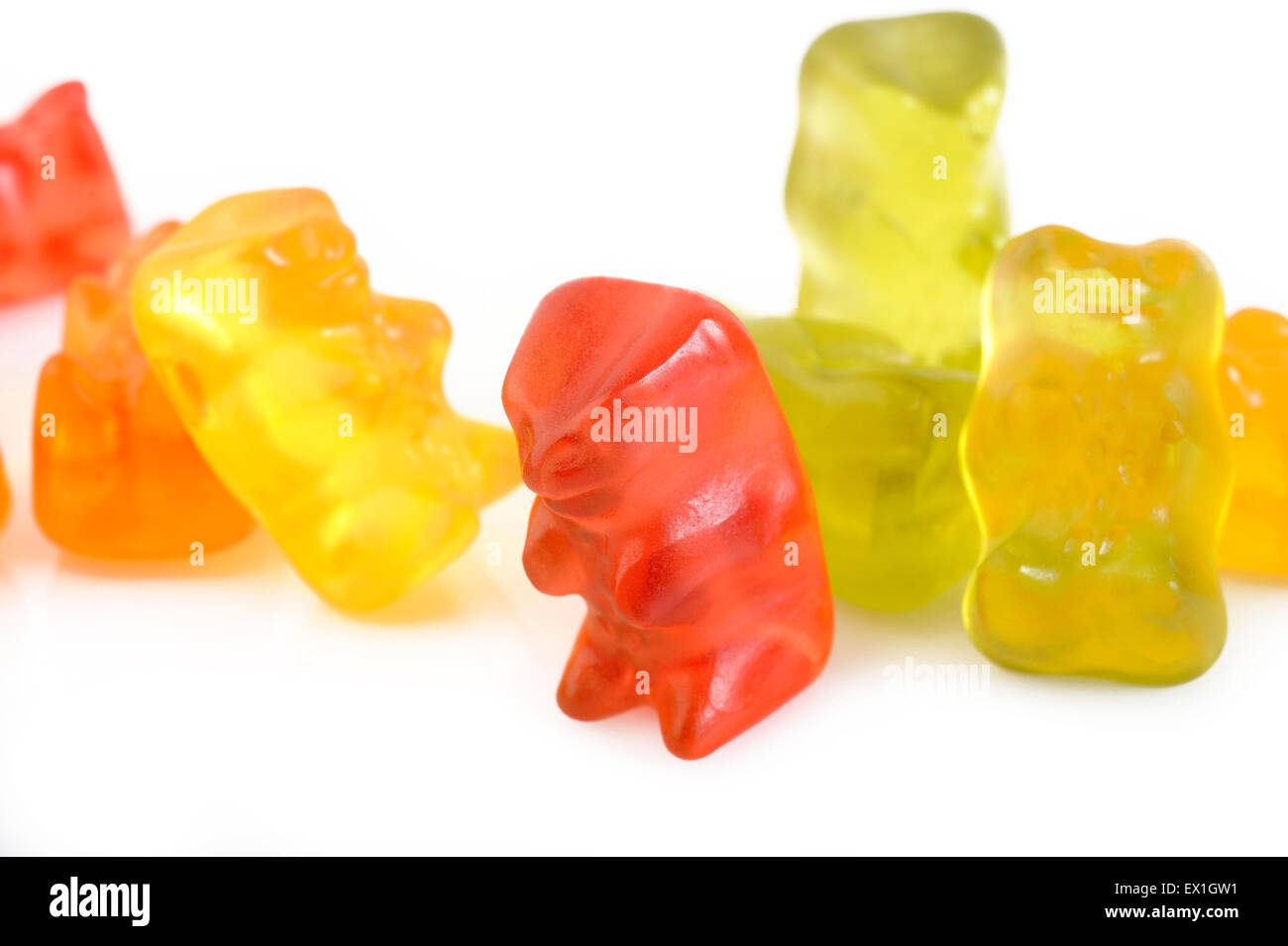 Jelly gummy bears isolato su bianco Foto Stock