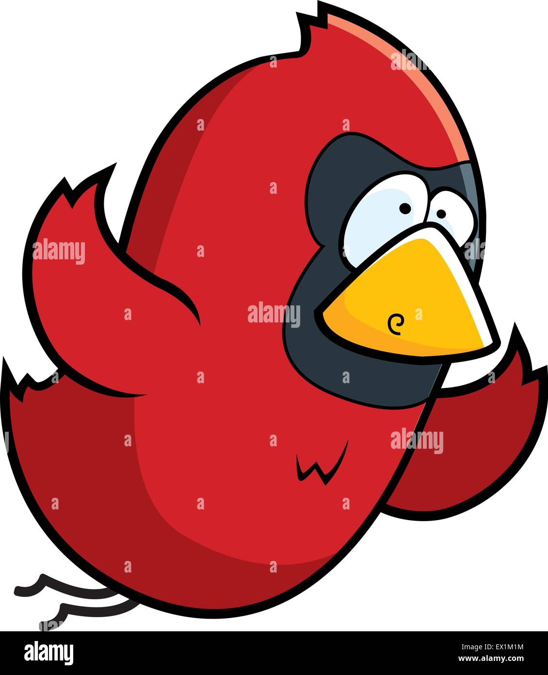 Un cartoon rosso cardinale volare in aria. Illustrazione Vettoriale