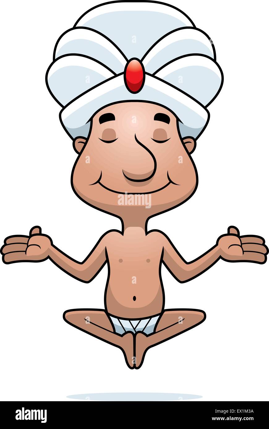 Un felice cartoon swami meditando e sorridente. Illustrazione Vettoriale