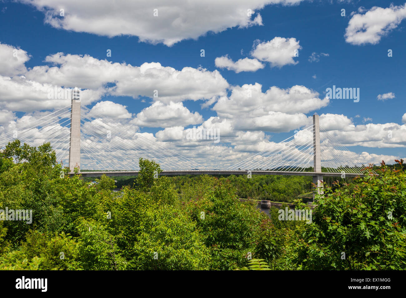 Il cavo-alloggiato Penobscot Narrows Bridge e osservatorio, Maine, è la casa per la prima torre di osservazione costruite negli Stati Uniti. Foto Stock