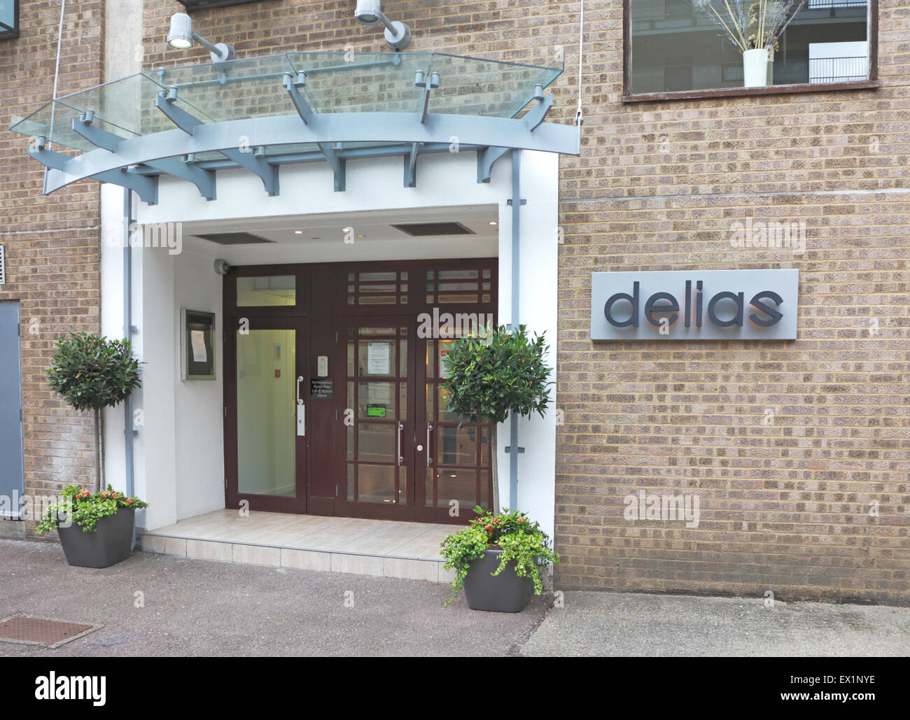 L'ingresso al ristorante delias al Carrow Road terreno di Norwich City Football Club, Norfolk, Inghilterra, Regno Unito. Foto Stock