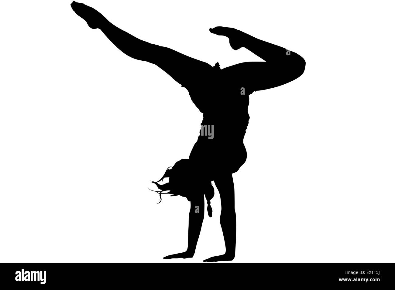 Lo yoga silhouette di donna, retroilluminazione di colore nero su sfondo bianco. Foto Stock