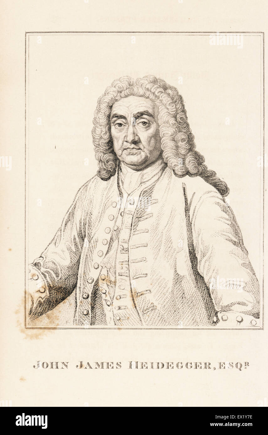 John James Heidegger, Swiss gentleman che divenne il manager della Opera House e di Master si compiace a Londra sotto il re George II. Incisione su rame da John Caulfield ritratti, memorie e personaggi di notevole persone, giovani, Londra, 1819. Foto Stock