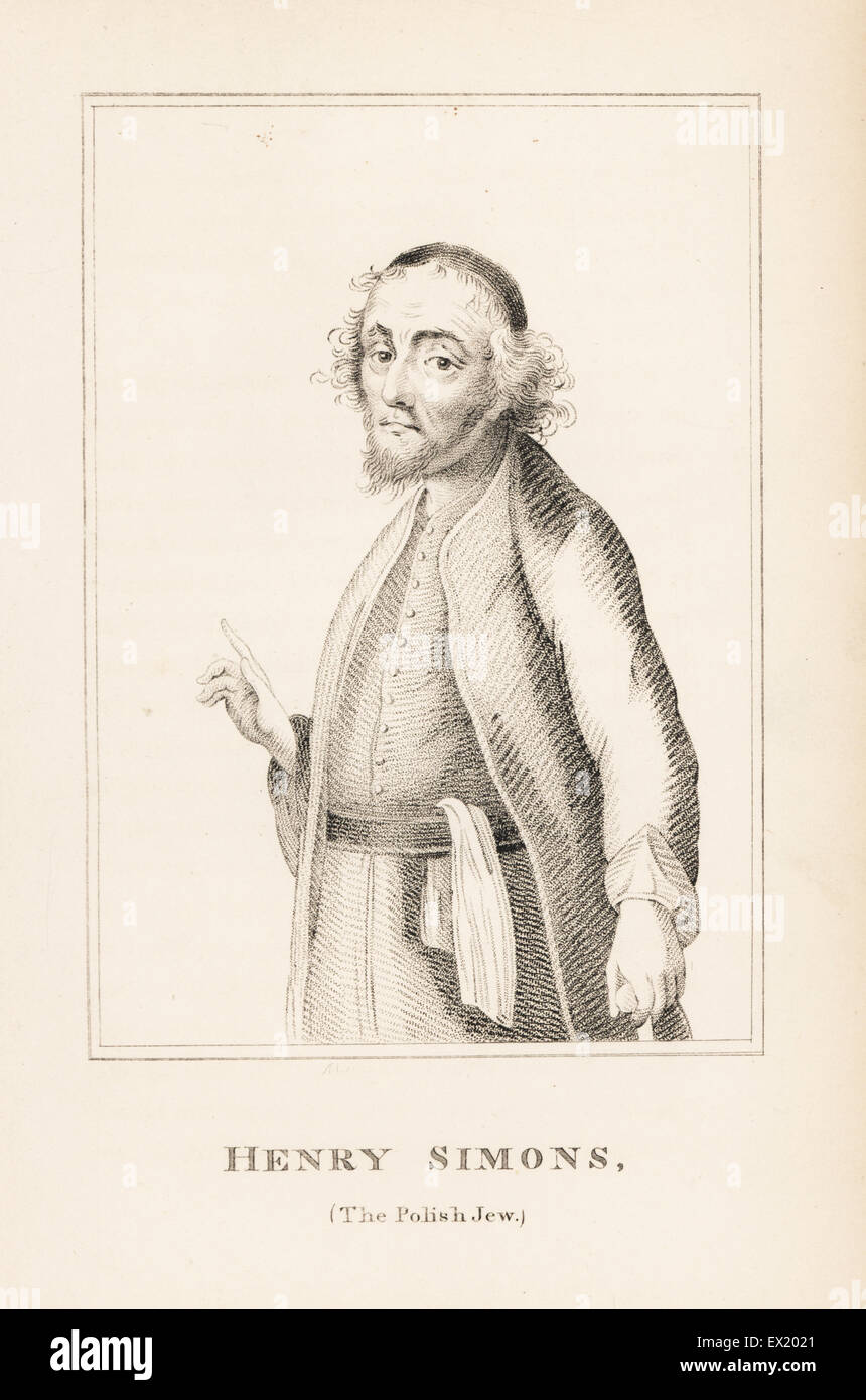 Henry Simons, un ebreo polacco, derubato in Cranford ponte poi falsamente caricato con spergiuro dall'oste e accessori in 1751. Incisione su rame da John Caulfield ritratti, memorie e personaggi di notevole persone, giovani, Londra, 1819. Foto Stock