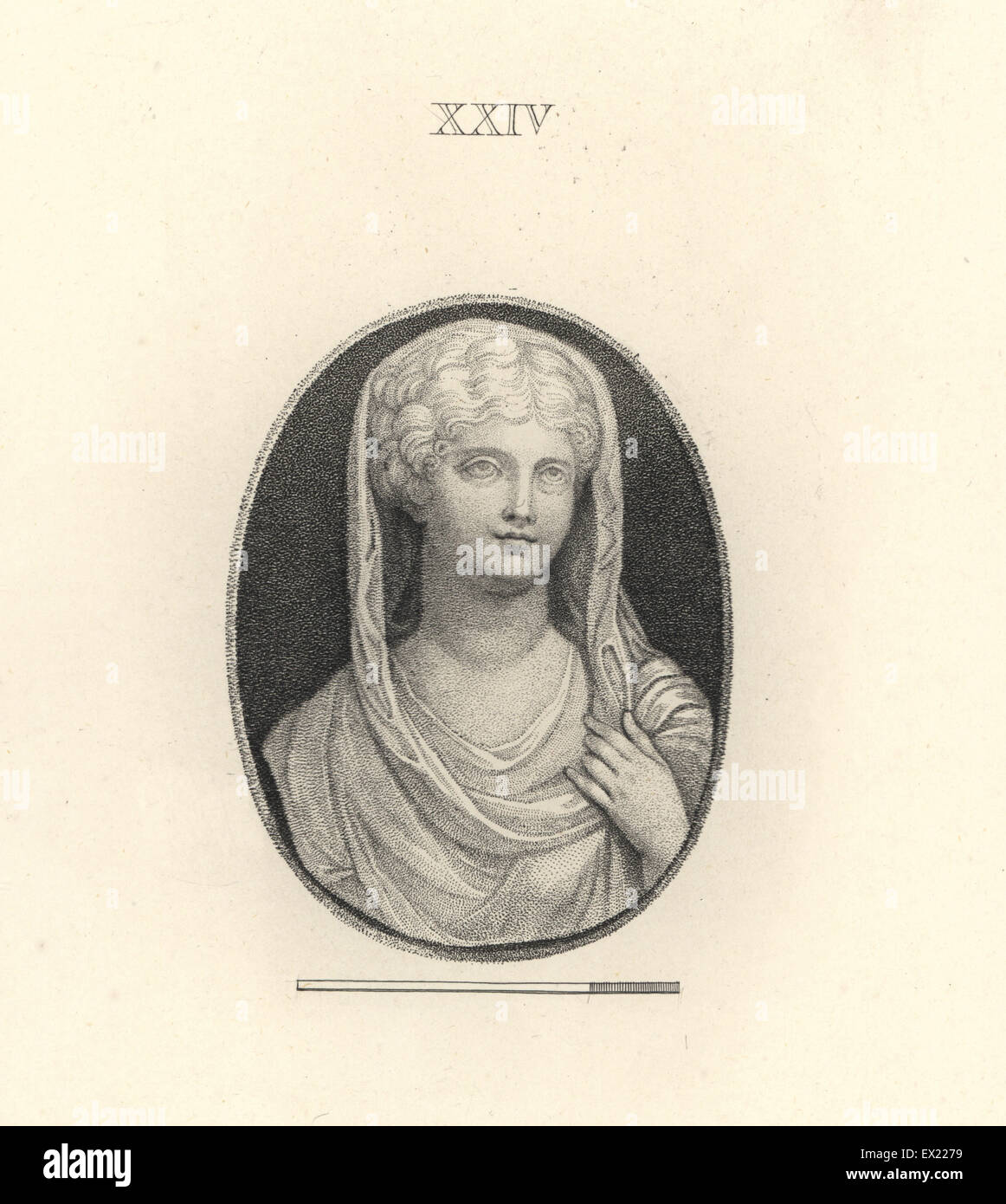 Livia Drusilla, moglie dell'imperatore romano Augusto. Incisione su rame di Francesco Bartolozzi da 108 piastre di gioielli antichi, 1860. Le gemme sono state dal Duca di Marlborough della collezione. Foto Stock