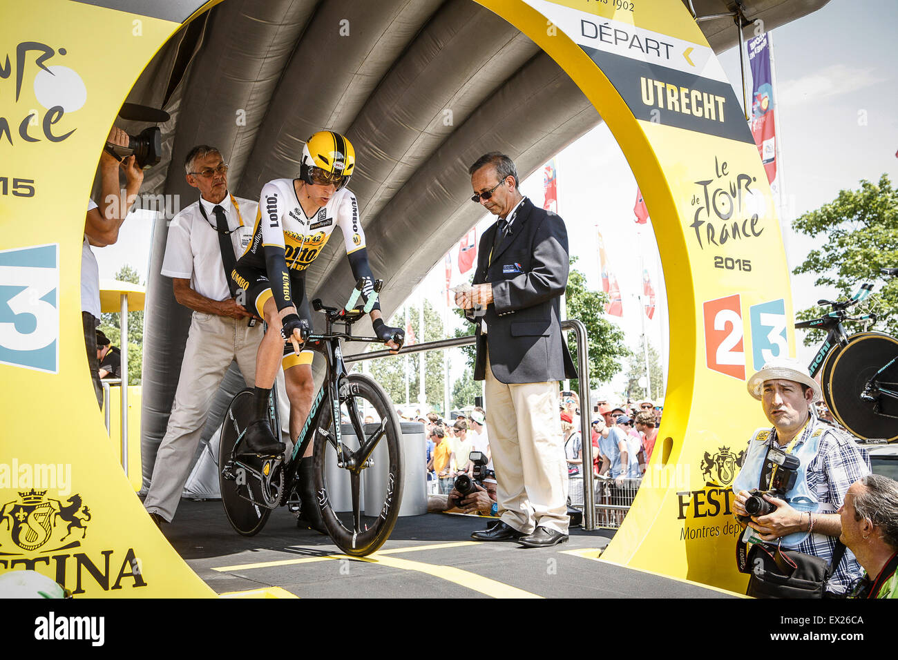 Utrecht, Paesi Bassi. 4 Luglio, 2015. Tour de France Time Trial Stage, Robert GESINK, Team Lotto Jumbo Credito: Jan de Wild/Alamy Live News Foto Stock