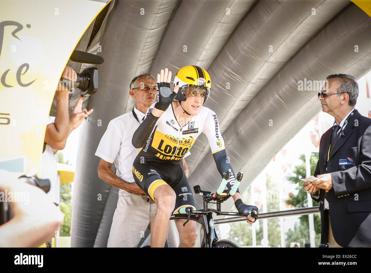 Utrecht, Paesi Bassi. 4 Luglio, 2015. Tour de France Time Trial Stage, Robert GESINK, Team Lotto Jumbo Credito: Jan de Wild/Alamy Live News Foto Stock