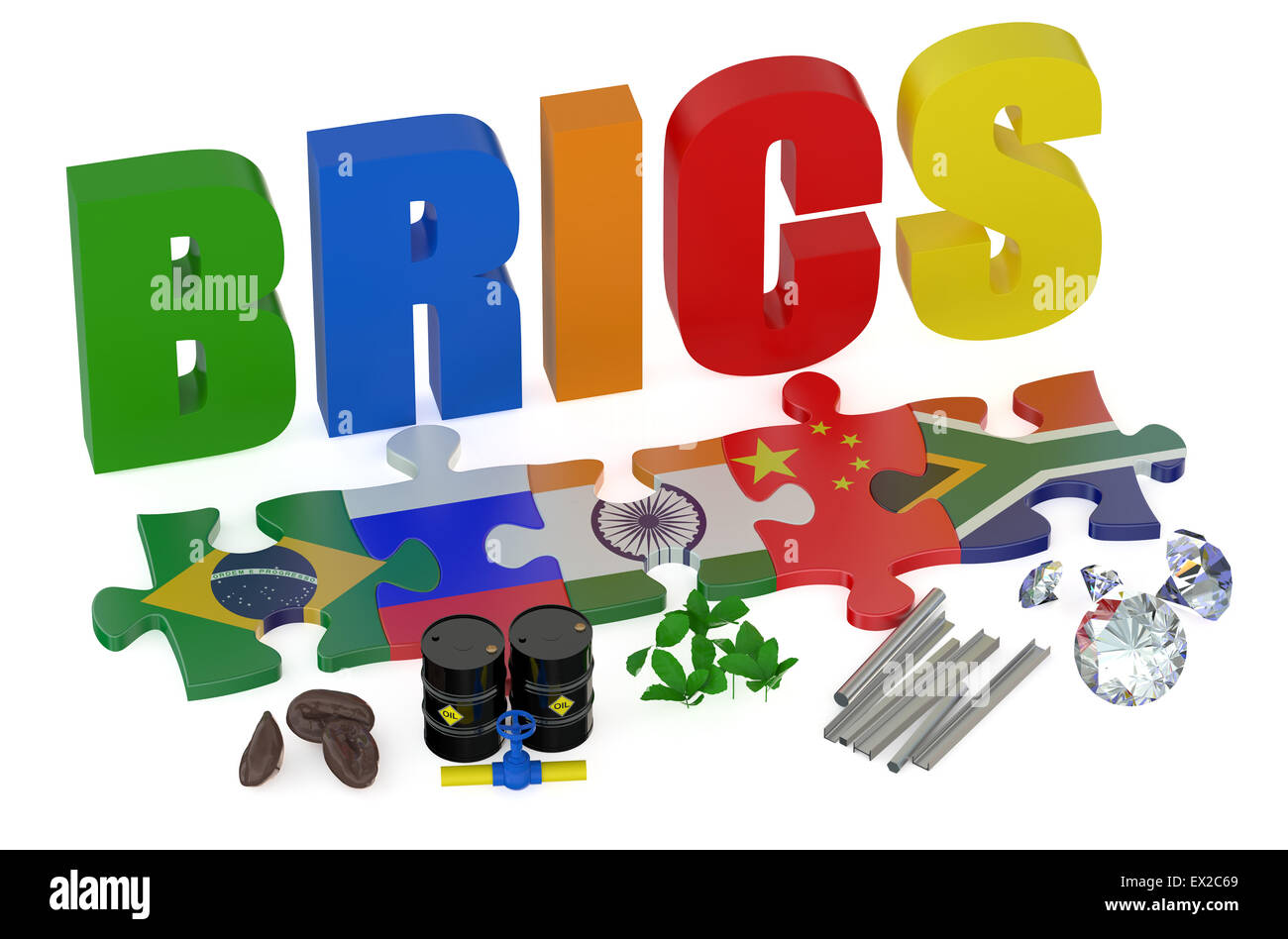 Concetto BRICS isolati su sfondo bianco Foto Stock