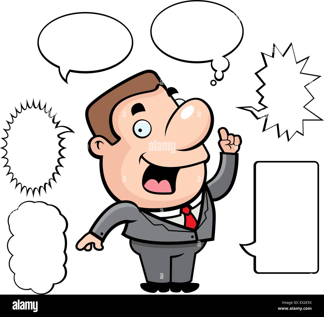 Un felice imprenditore cartoon parlando e sorridente. Illustrazione Vettoriale