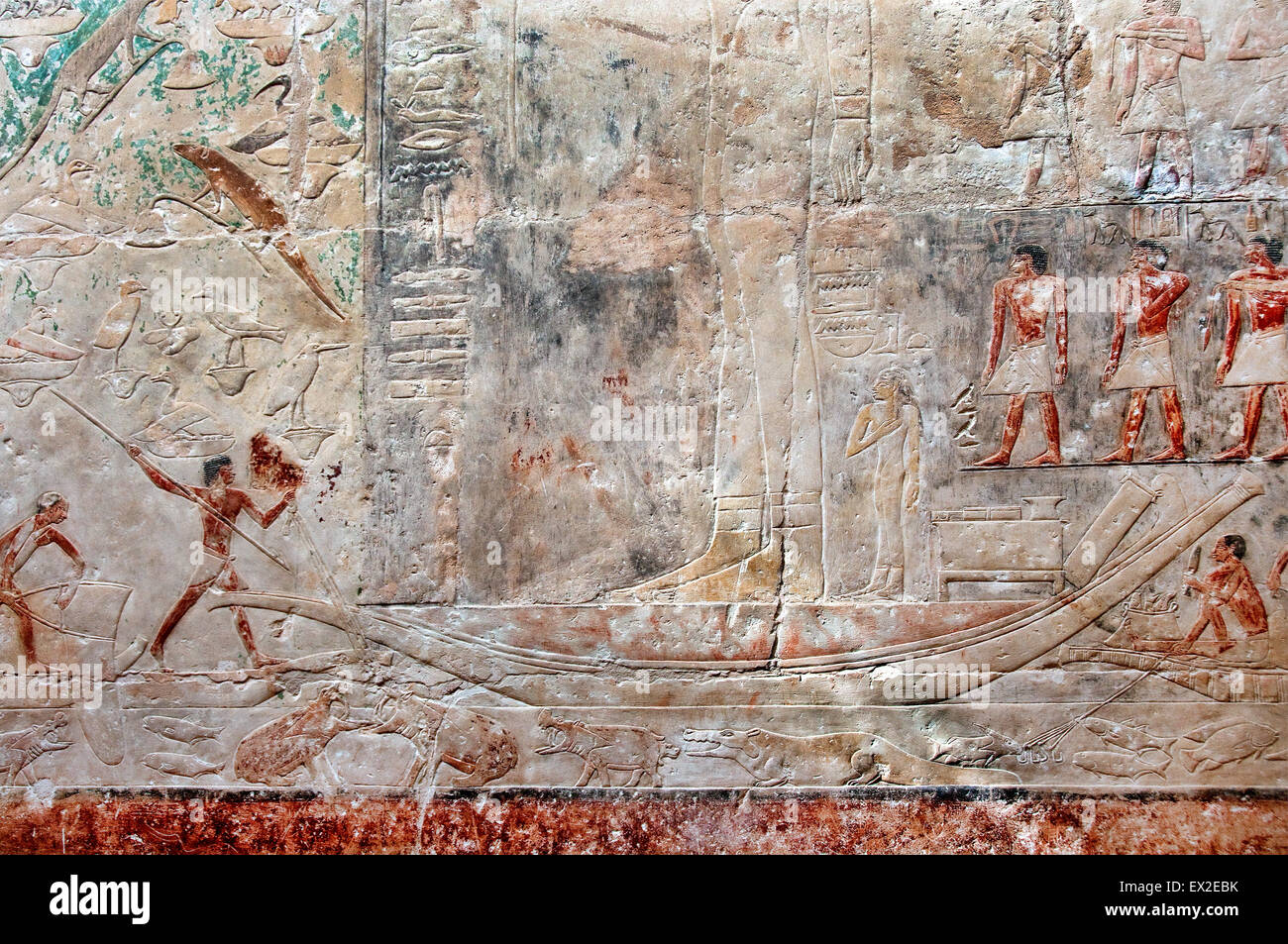 L'Egitto,necropoli di Saqqara,Mastaba di Kagemni,antico regno V dyn ( 2321-2290 a.C.). Rilievo di una barca di papiro Foto Stock