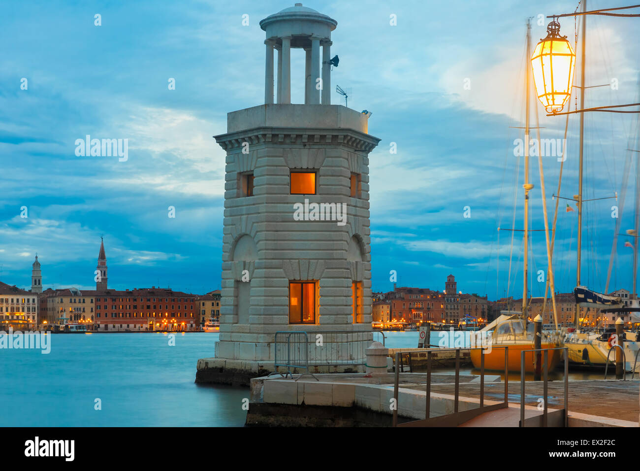 Faro sulla isola di San Giorgio Maggiore, Venezia Foto Stock