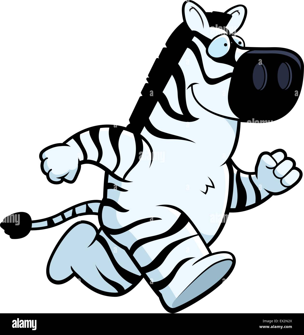 Un felice cartoon zebra in esecuzione e sorridente. Illustrazione Vettoriale