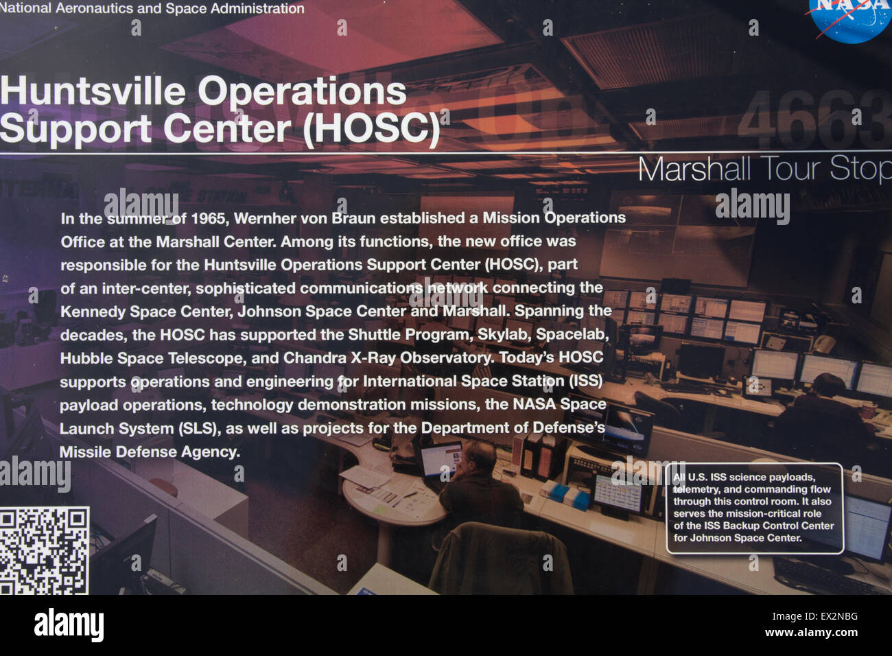 NASA Marshall Space Flight Center è a casa per la Stazione Spaziale Internazionale Payload Operations Center, Huntsville, AL Foto Stock