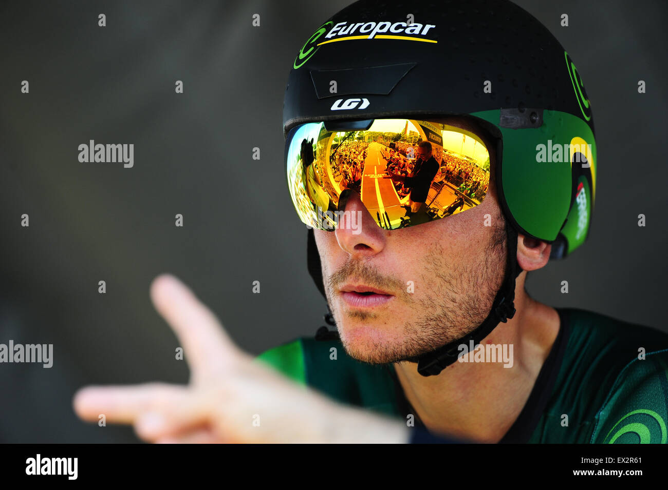 Utrecht, Paesi Bassi. 4. Luglio, 2015. Pierre Rolland del Team Europcar all'inizio della fase 1 del Tour de France a Utrecht, Paesi Bassi. Foto: Miroslav Dakov/ Alamy Live News Foto Stock