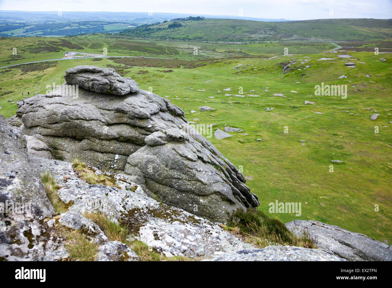 Vista dei mori dai Haytor nel Parco Nazionale di Dartmoor, Devon, Inghilterra Foto Stock