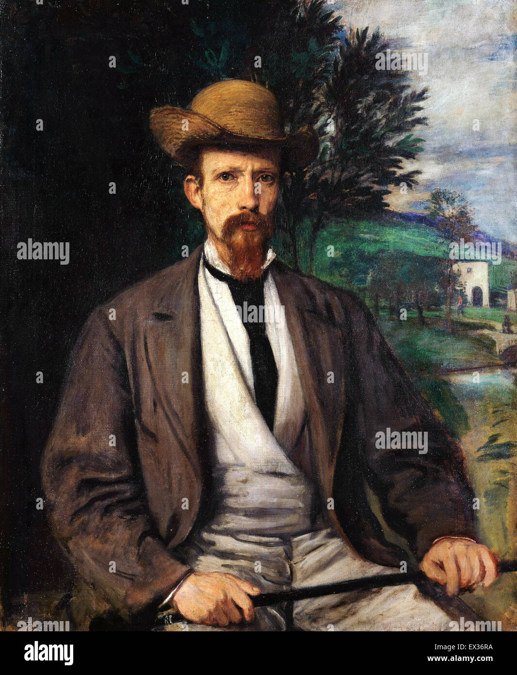 Hans von Marees, autoritratto con cappello giallo 1874 olio su tela. Alte Nationalgalerie di Berlino, Germania. Foto Stock