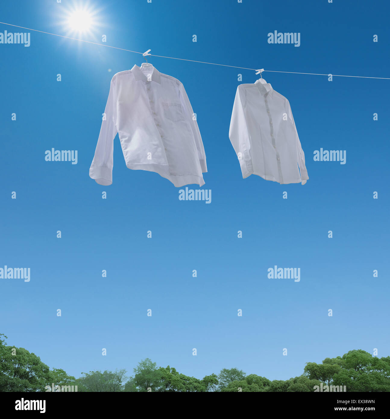 Servizio lavanderia essiccazione fino sulla linea di lavaggio Foto Stock