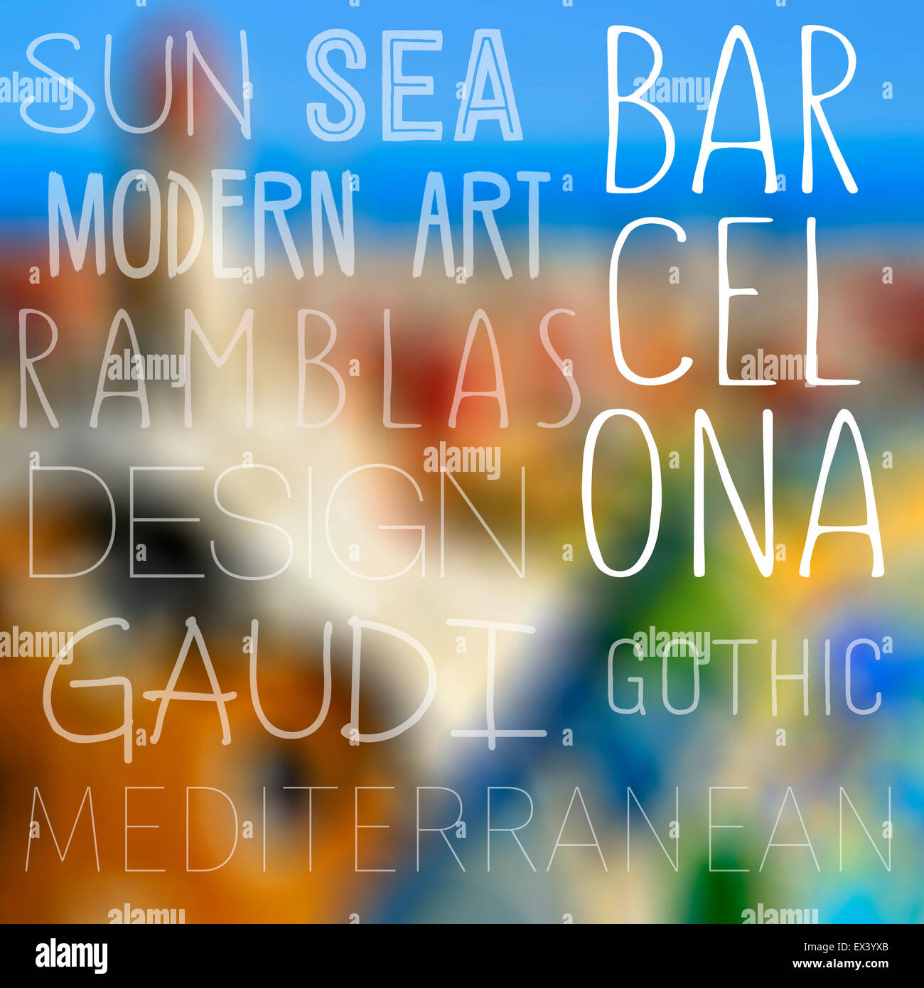 Una immagine sfocata di Barcellona, Spagna, e argomenti correlati per la città come il sole, mare, arte moderna, Ramblas, Gaudì, design, Gothi Foto Stock