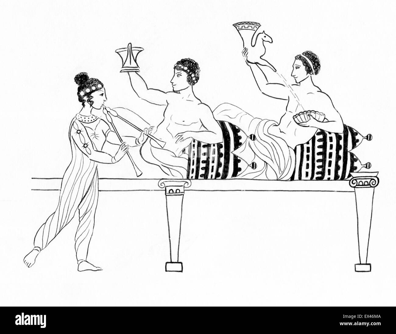 Disegno della linea di un antico Simposio greco Foto Stock
