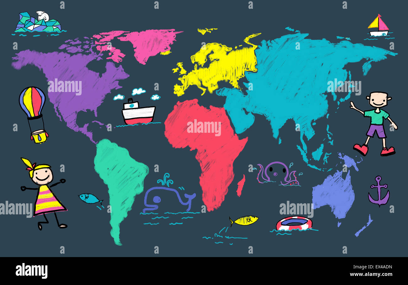 Mondo Kids Viaggio avventura fantasia concetto di viaggio Foto Stock