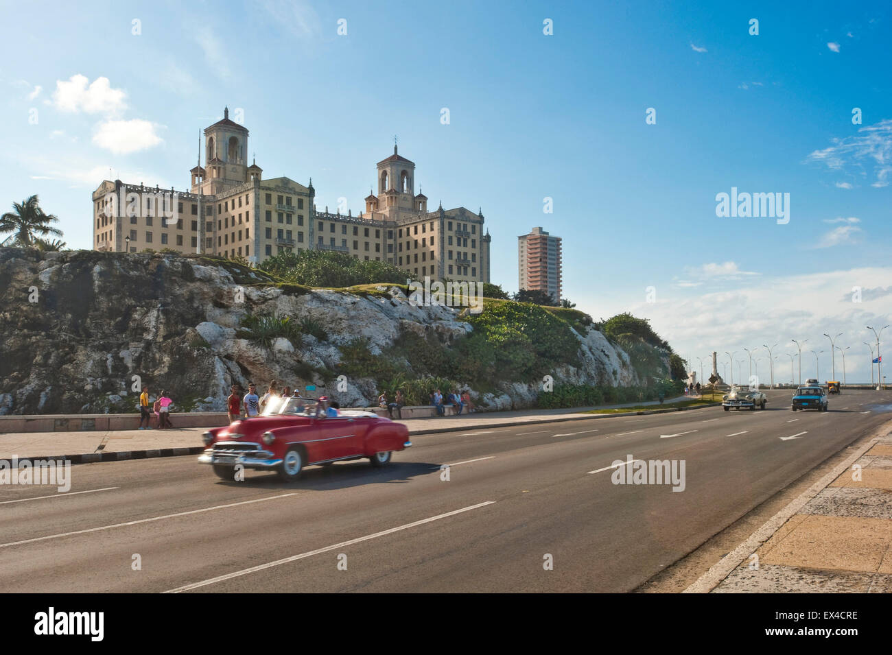 Vista orizzontale dell'Hotel Nacional dal Malecon a l'Avana, Cuba. Foto Stock