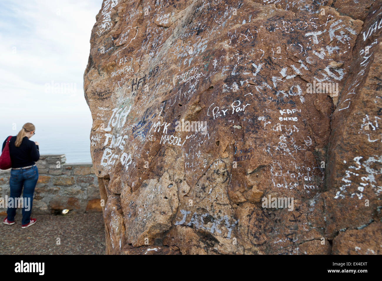 Graffiti su una roccia sul punto del Capo Sud Africa e Africa Foto Stock