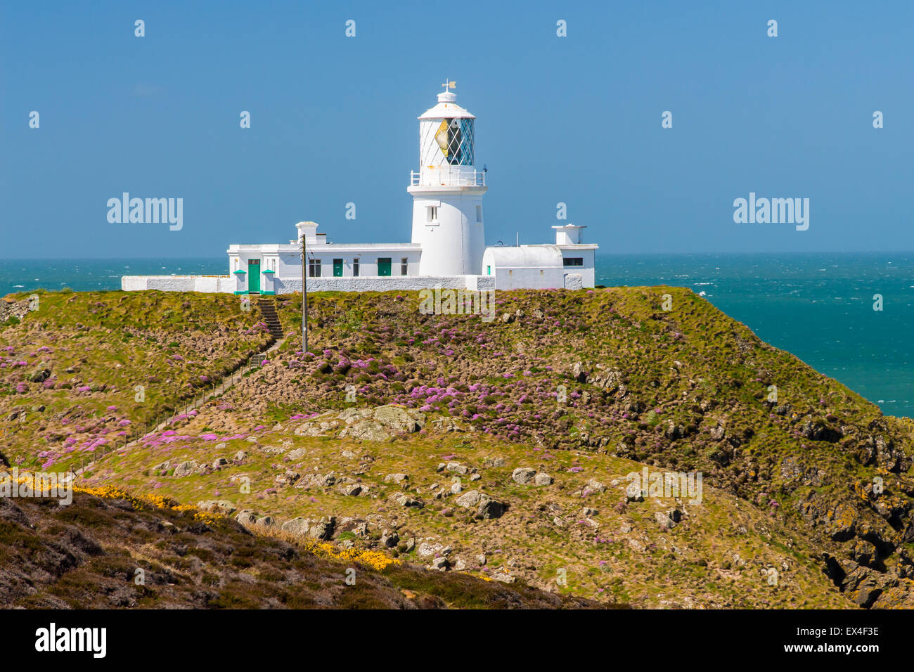 Strumble Head e il 1908 Faro sulla Il Pembrokeshire Coast of Wales UK Europa Foto Stock