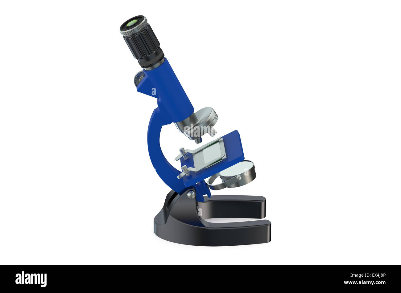 Microscopio blu isolato su sfondo bianco Foto Stock