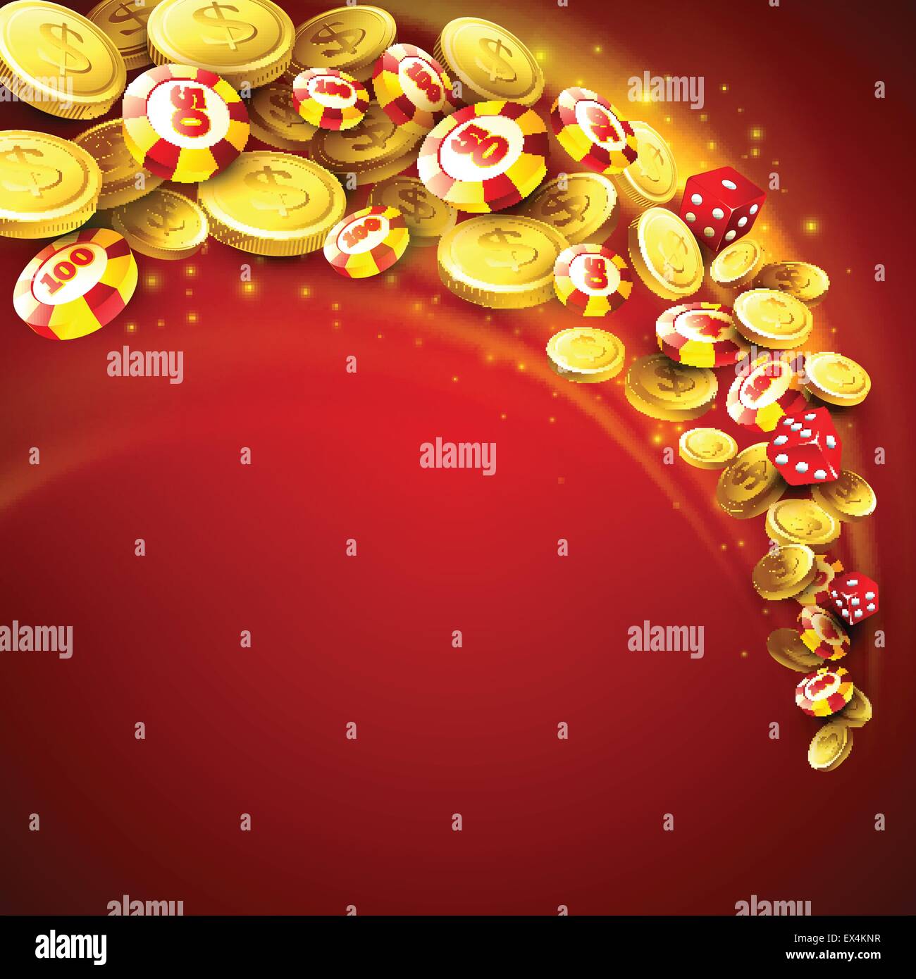 Casino sfondo con chip, craps e denaro. Illustrazione Vettoriale Illustrazione Vettoriale