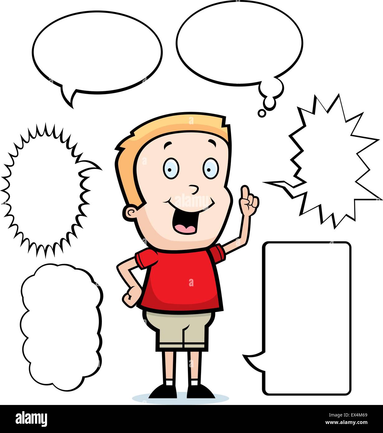 Un felice cartoon bambino parlando e sorridente. Illustrazione Vettoriale