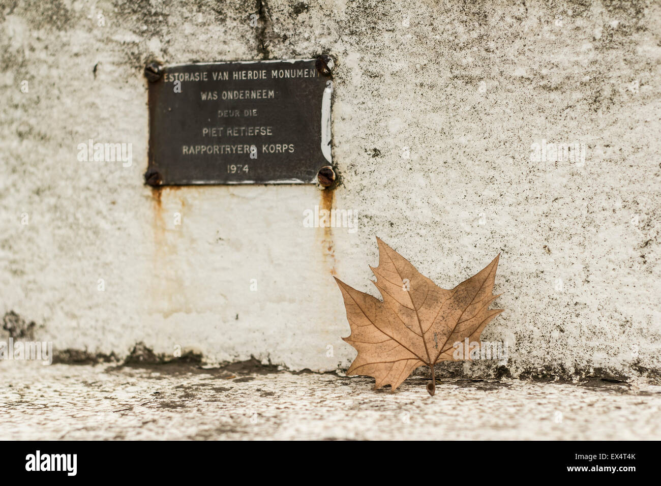 Placca su un monumento passi Foto Stock